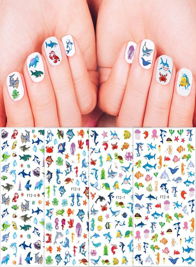 FUMIHIT 8 Sheets Sea Animals Shark Nail Art Stickers 3D Self-Adhesive Ocean Nail Decals for Women Nail Art, Under The Sea Birthday Party Supplies Decorations Favors Gifts Ocean Animal Goodie Bag Fillers - Image 2
